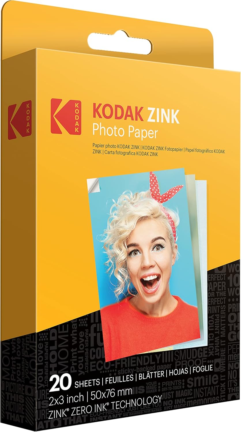 Kodak Zink Papel Fotografico 2 x 3 Pulgadas (20 Hojas), Empaque variable.