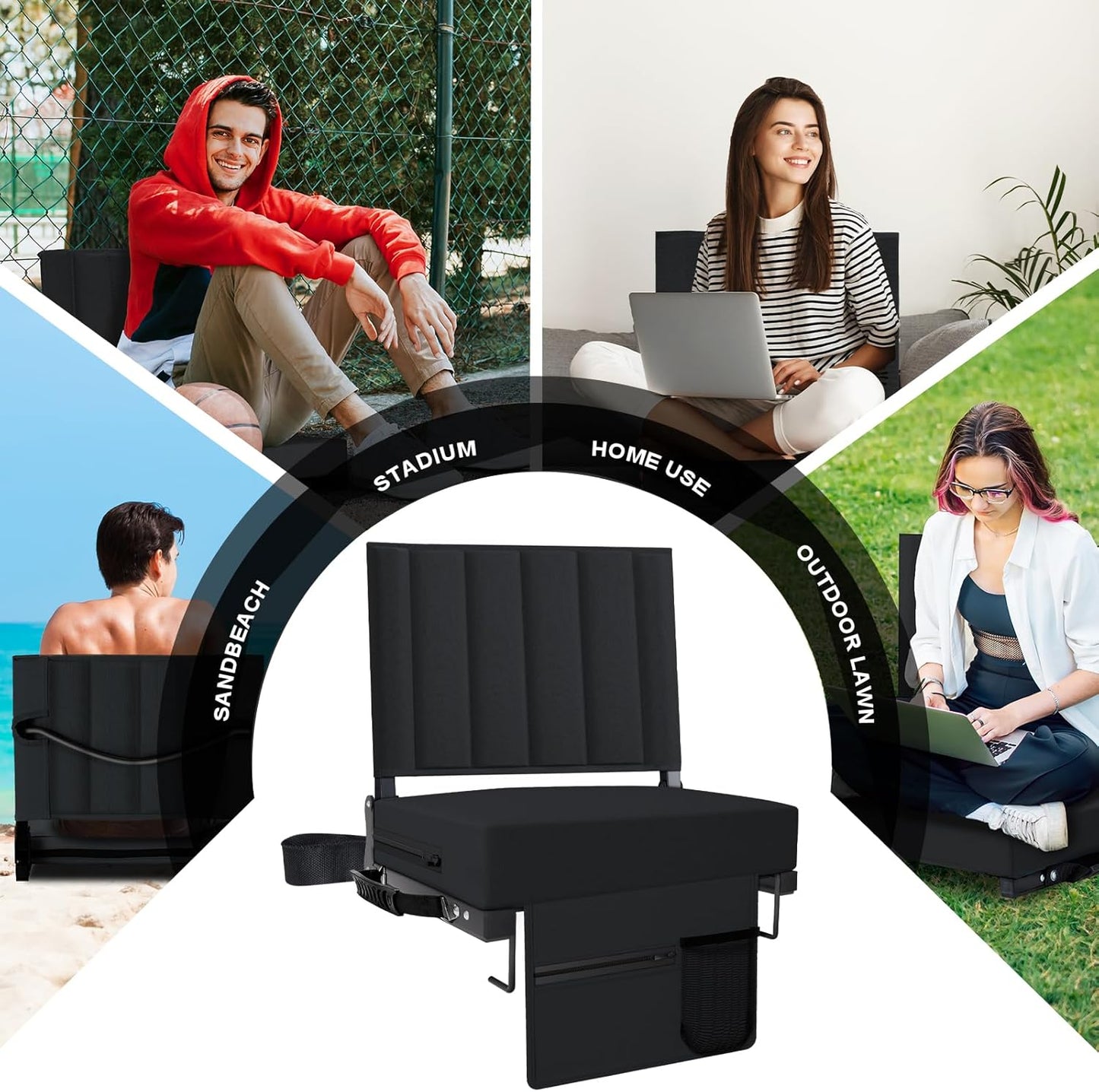 Asientos de estadio para gradas con soporte trasero y cojín.