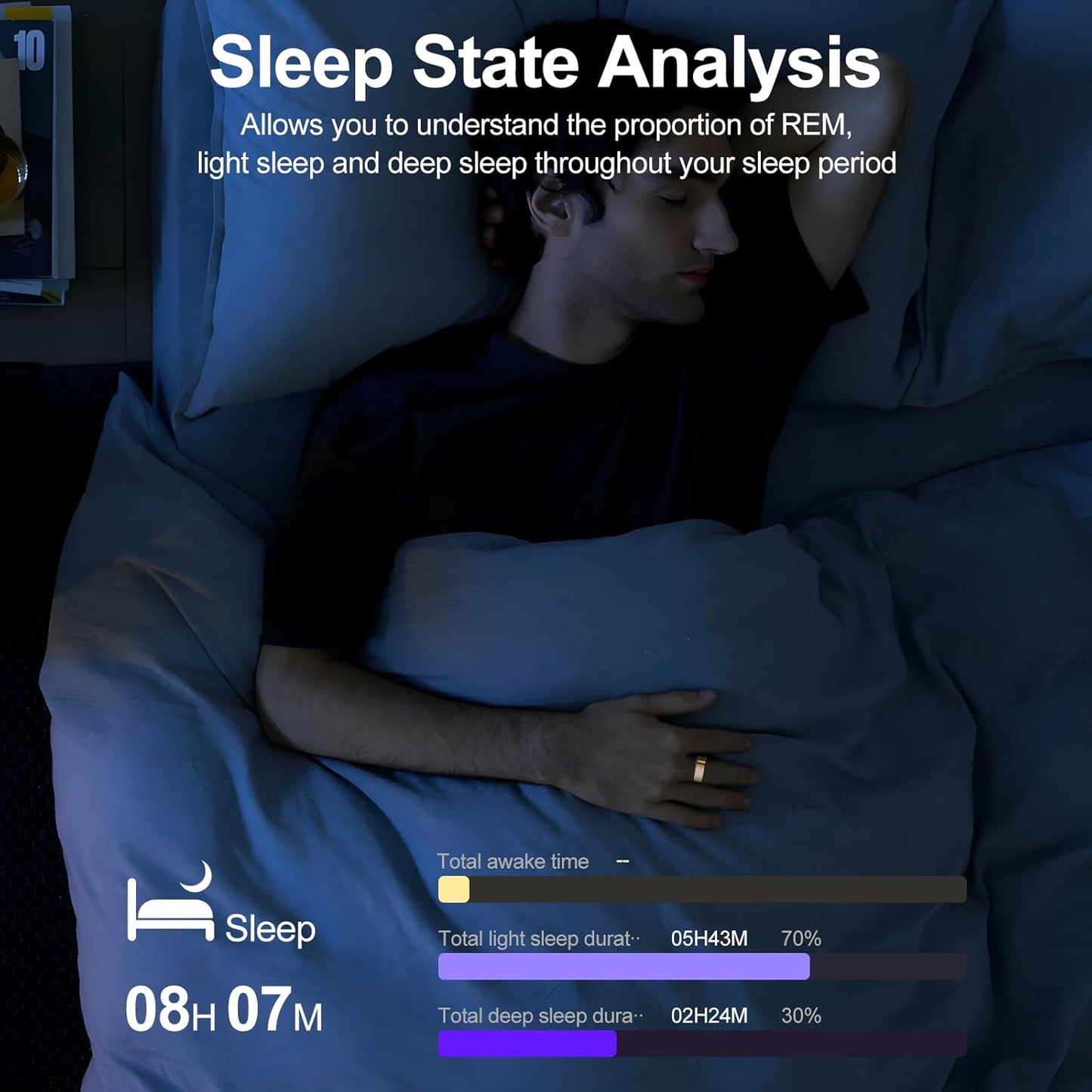 Temdan Anillo Rastreador de salud de fitness talla 9 dorado