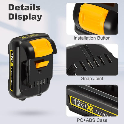 Kit de 2 baterías DCB120 de 3.0 A con cargador, compatible Dewalt.