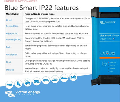 Cargador de batería inteligente, 12 V, 20 A, Victron Energy