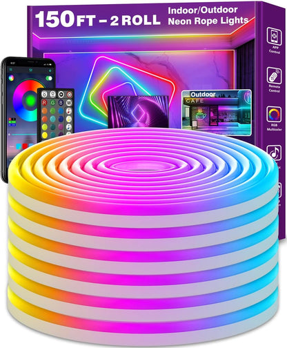 Cuerda de luces de neón Ailbton de 150 ft, Con control remoto RGB