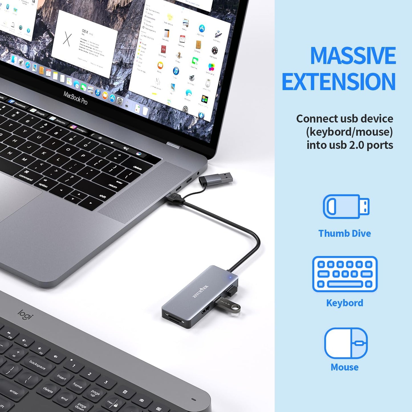 Adaptador USB 3.0 y tipo C a HDMI, 5 en 1, Docking Station.