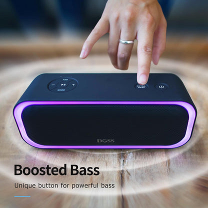 Altavoz Bluetooth, sonido estéreo, DOSS SoundBox Pro, IPX6 impermeable.