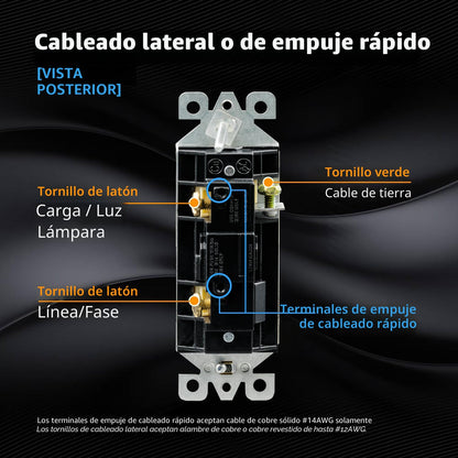 Interruptor Elegrp unipolar decorativo, 15A 120/277V, con placa de pared.