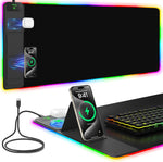 Mousepad con soporte plegable para teléfono y cargador inalámbrico.