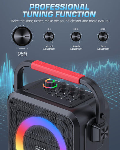 Máquina de karaoke Bluetooth, Moyleaf, con dos micrófonos inalámbricos.