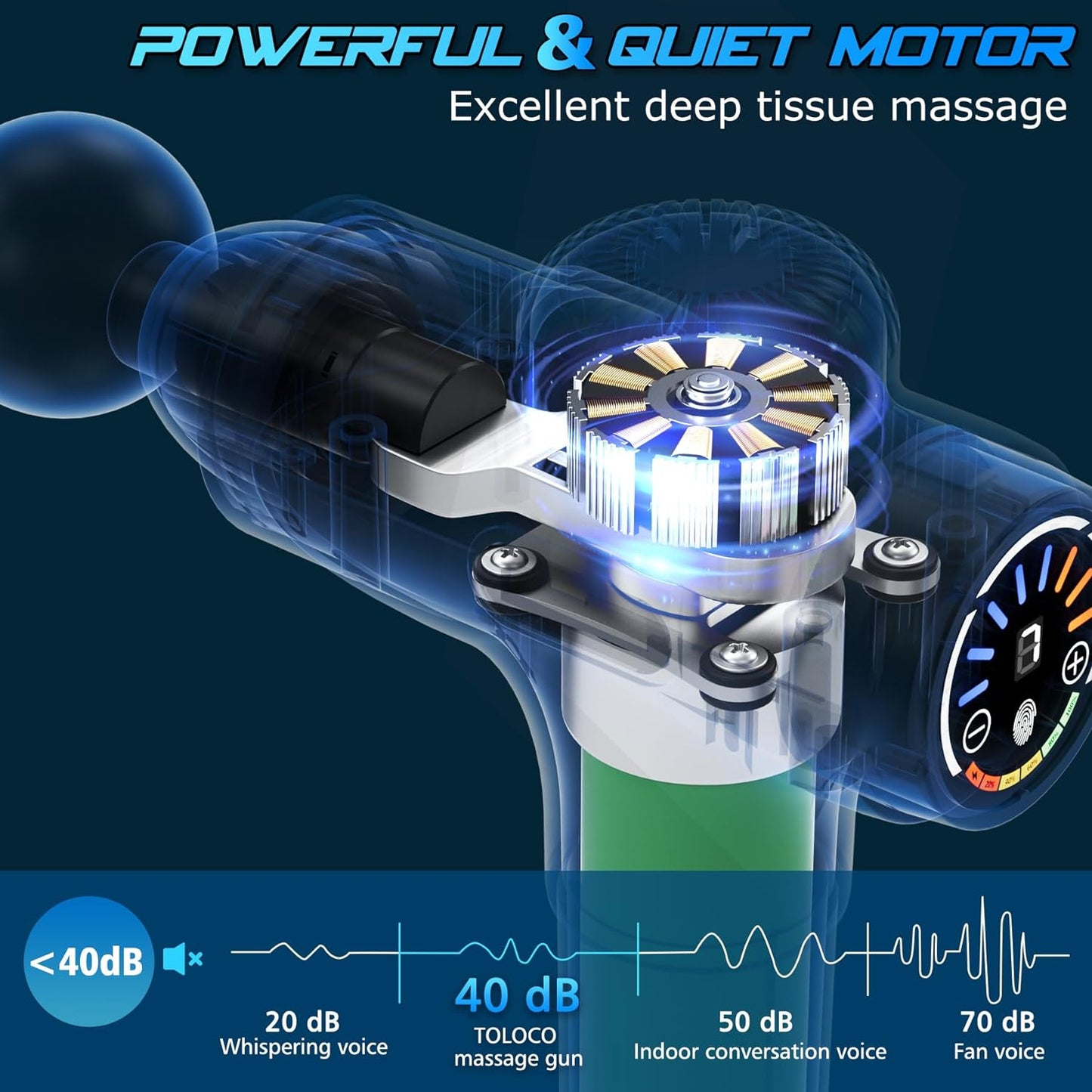 TOLOCO Pistola de masaje de percusión con 10 cabezales de repuesto.