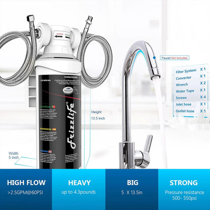 Sistema de filtro de agua, debajo del fregadero Frizzlife, 0,5 mic.