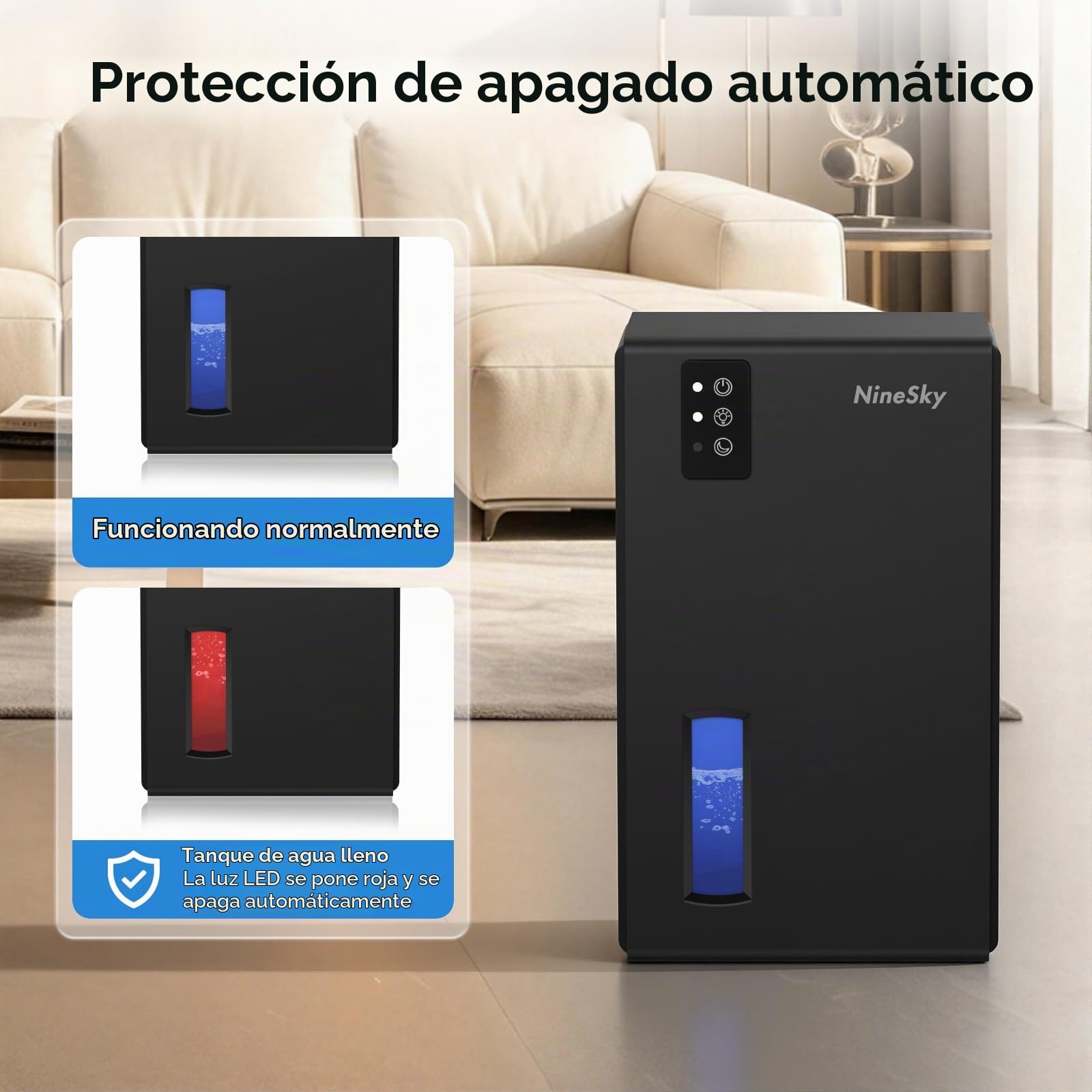 Deshumidificador portátil con luz ambiental de colores para dormitorio o sótano