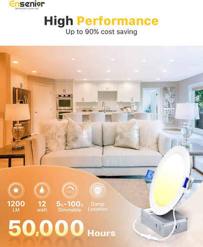 Luces LED empotrables de 6 ", regulable, 4000 K blanco frío. 12 PACK Ensenior
