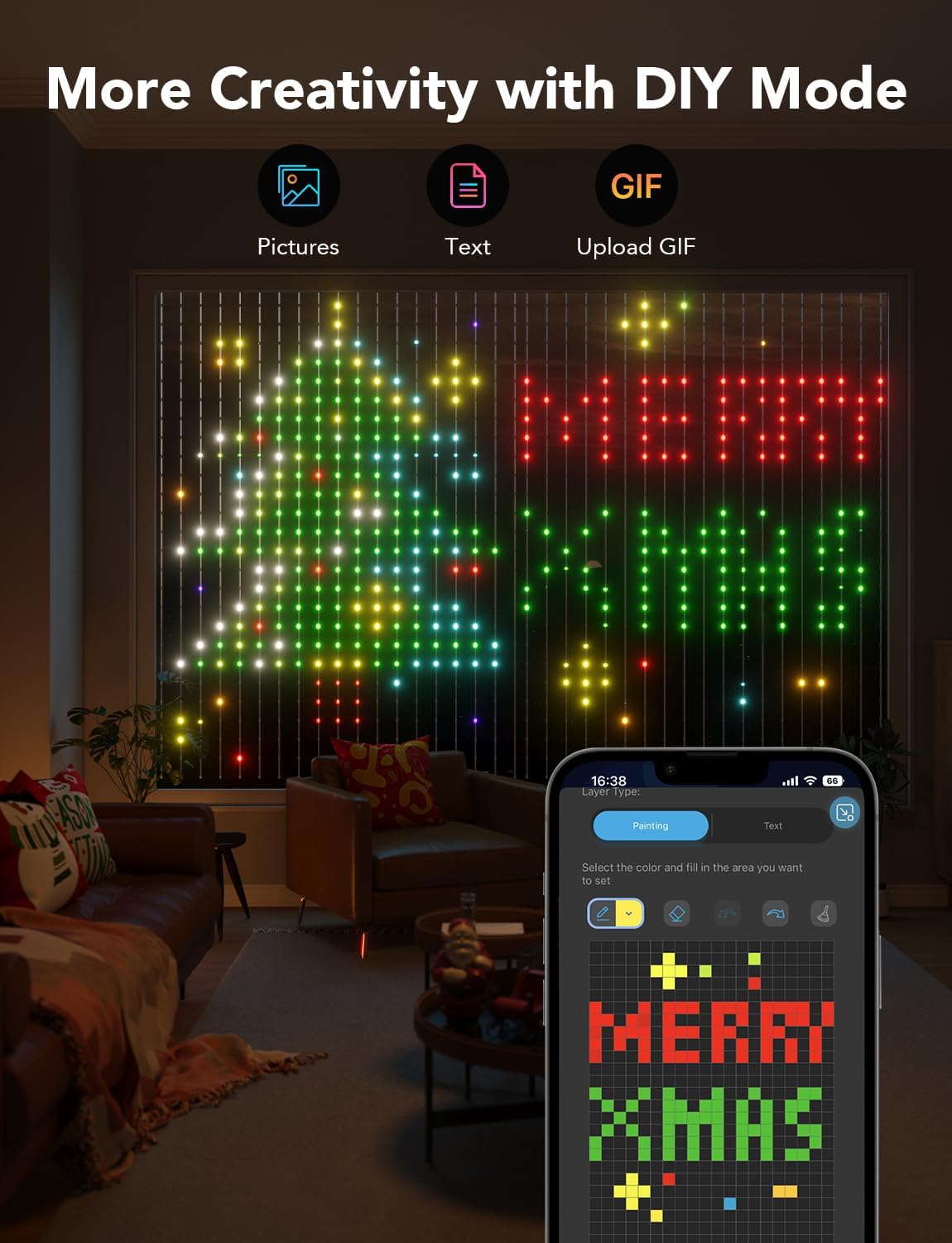 Luces de cortina, Smart,  WiFi LED, Govee, 520 RGBIC, IP65.