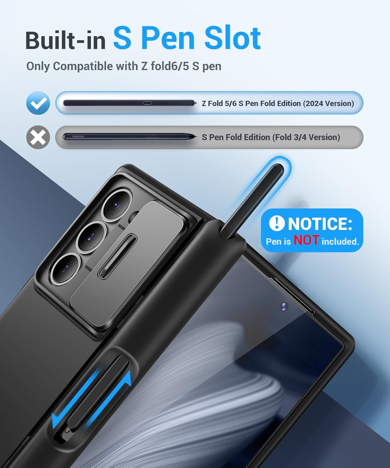 Funda para Galaxy Z Fold 6, protector de pantalla, soporte p/bolígrafo.