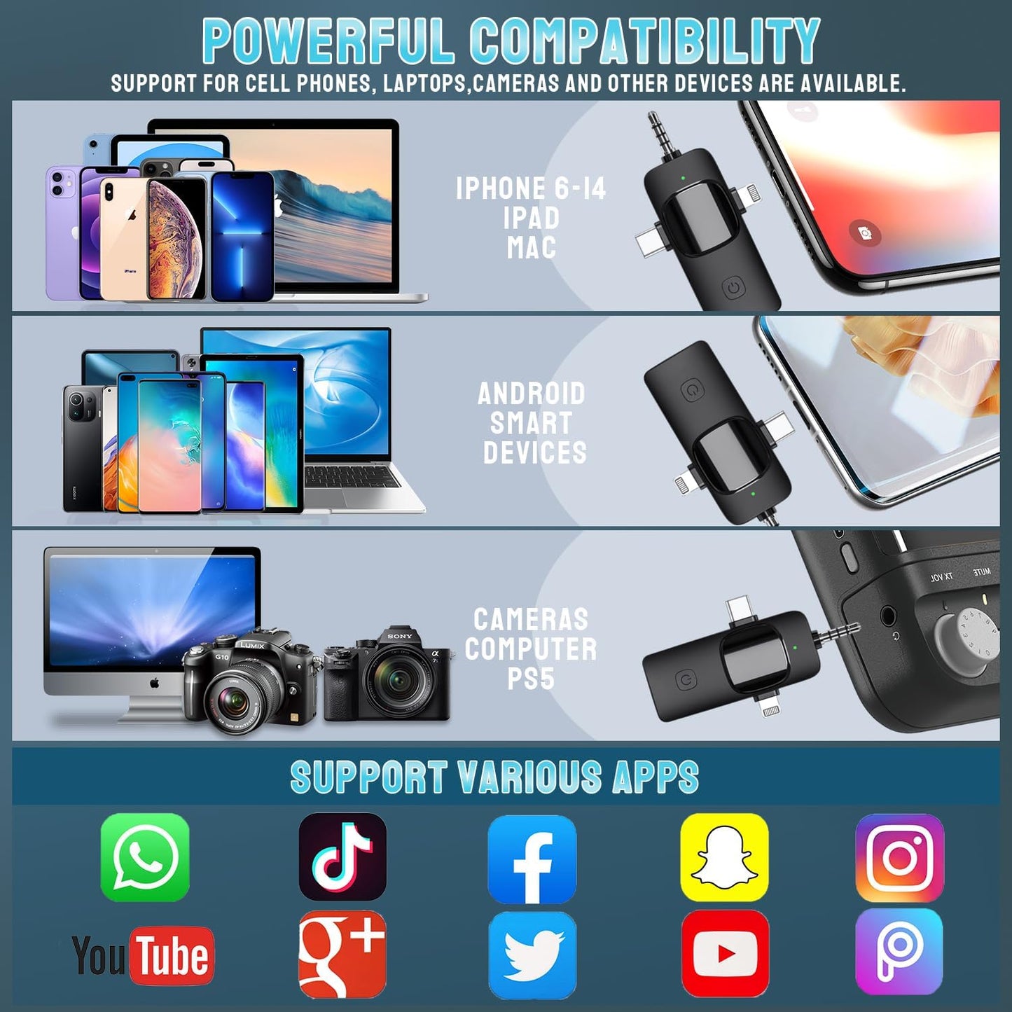 Micrófono inalámbrico para iPhone Android