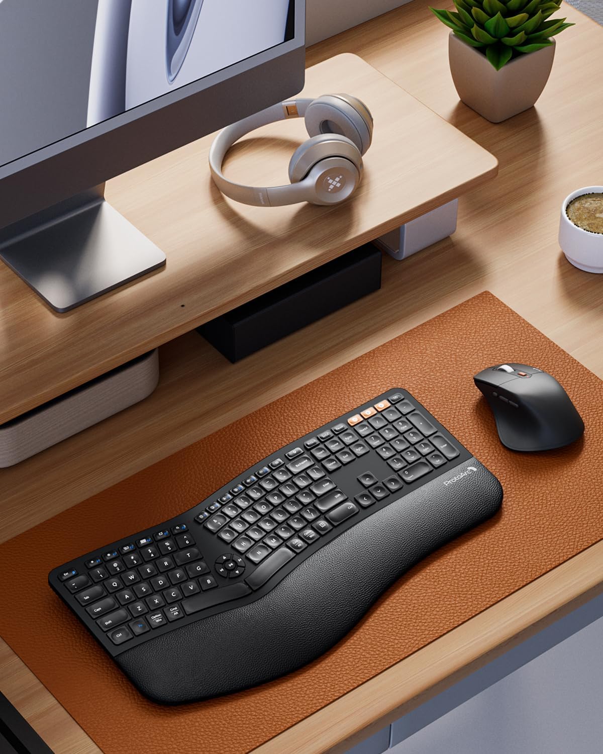 ProtoArc Teclado y mouse ergonómicos, Bluetooth, recargable. NEGRO