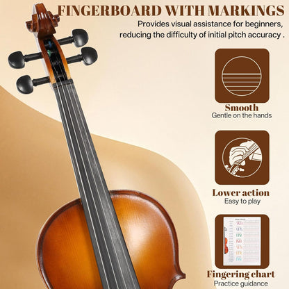 Juego de violín Kmise acústico 4/4, con estuche, colofonia y cuerdas.