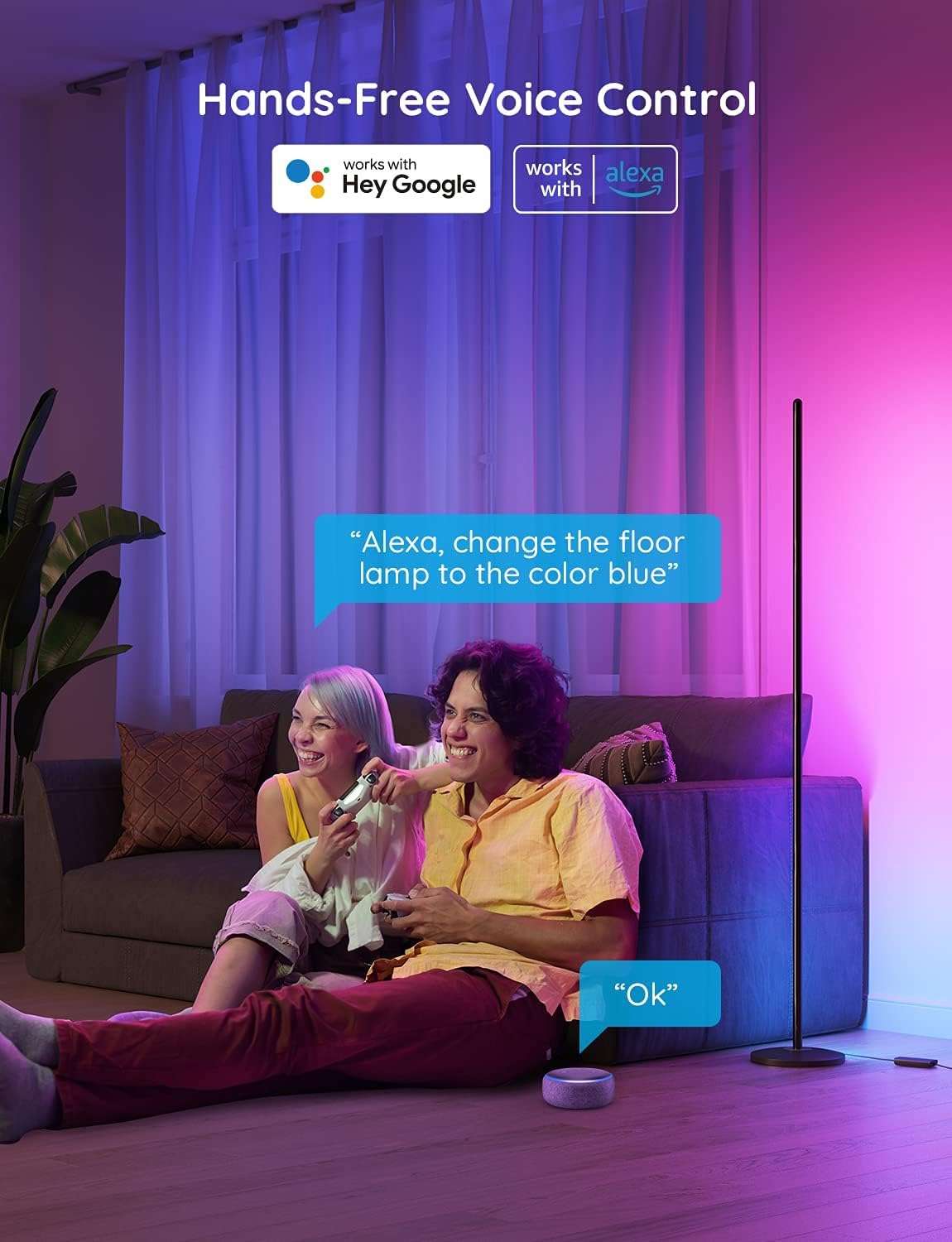 Lámpara de pie básica, Govee RGBICW, funciona con Alexa.