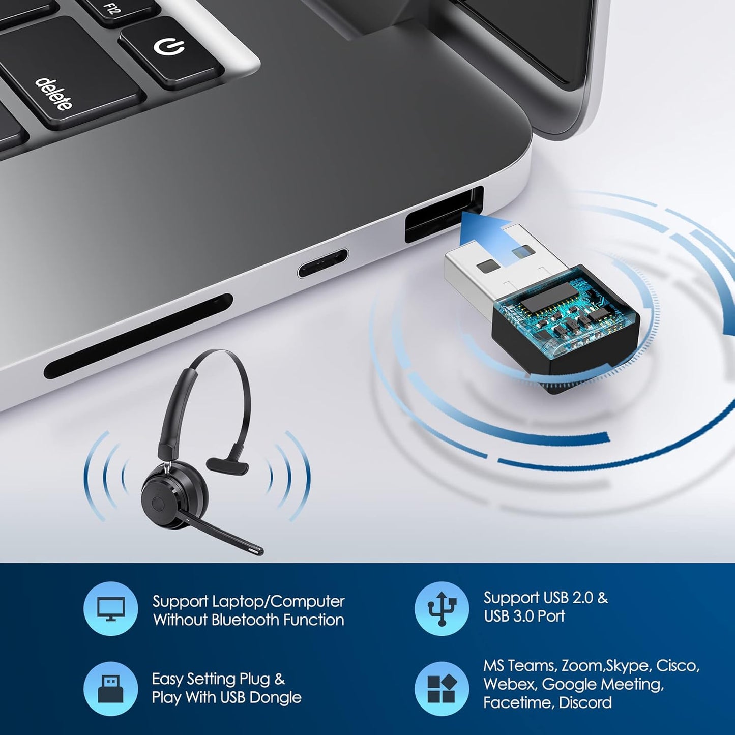 Mopchnic Auriculares Bluetooth, inalámbricos, con micrófono.