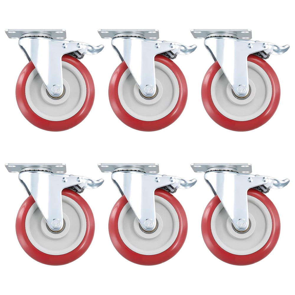 Juego de 6 ruedas giratorias, 5" con freno de bloqueo, 360-1320 lb