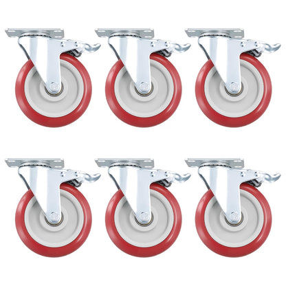 Juego de 6 ruedas giratorias, 5" con freno de bloqueo, 360-1320 lb