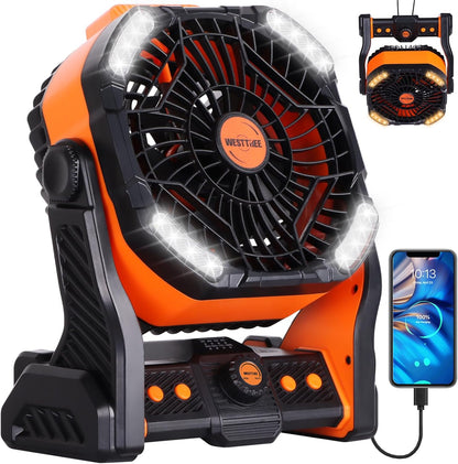 Ventilador portátil, con luz, recargable, entrada USB, regulable.