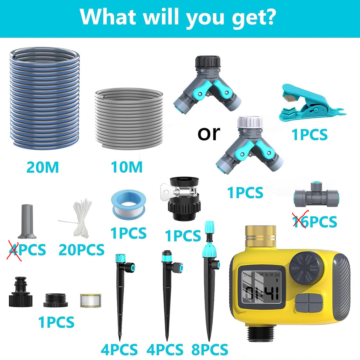 Kit de riego por goteo TRJZWA de 100 pies con temporizador y boquillas ajustables — vista 6