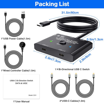 Conmutador USB C bidireccional 2 en 1 salida, 1 entrada -2 salidas