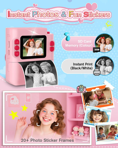 Cámara para niños, digital HD 1080P, tarjeta SD, impresión y selfie.