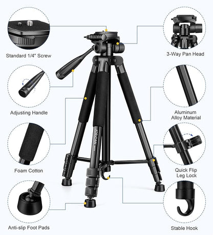 Tripode JOILCAN 67 Pulg Para Camara Y Celular Aluminio