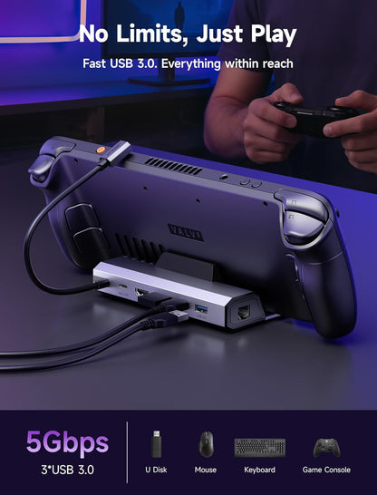 Docking Station, para Steam Deck, 6 en 1, HDMI, Ethernet, 3 USB.