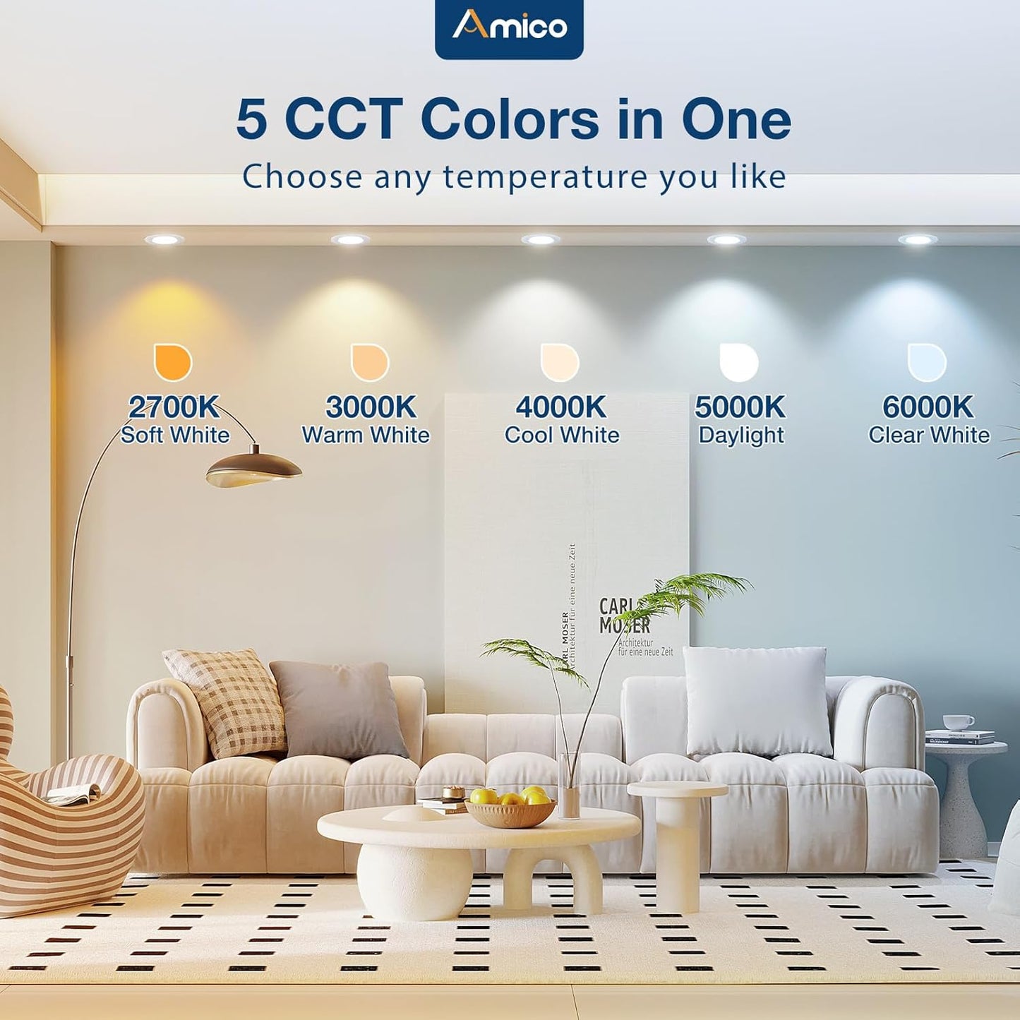 Amico Iluminación empotrable LED 5CCT de 5/6", 20 piezas.