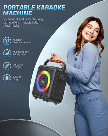 Máquina de karaoke Bluetooth, Moyleaf, con dos micrófonos inalámbricos.