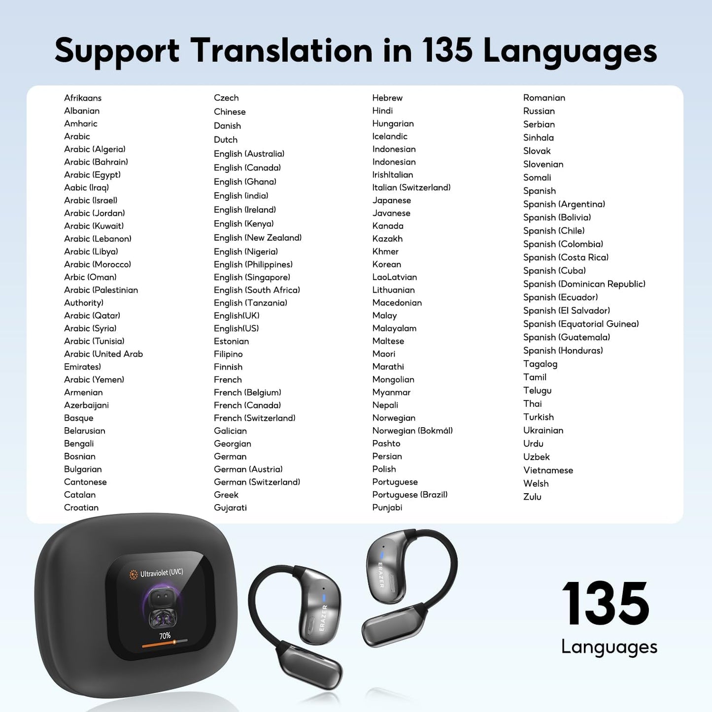 Auriculares ERAZER XF23 con traductor de IA en tiempo real, 3 en 1