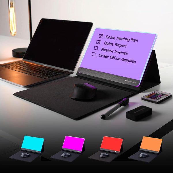 Mousepad con pizarra con luz de colores, para notas y listas de tareas.