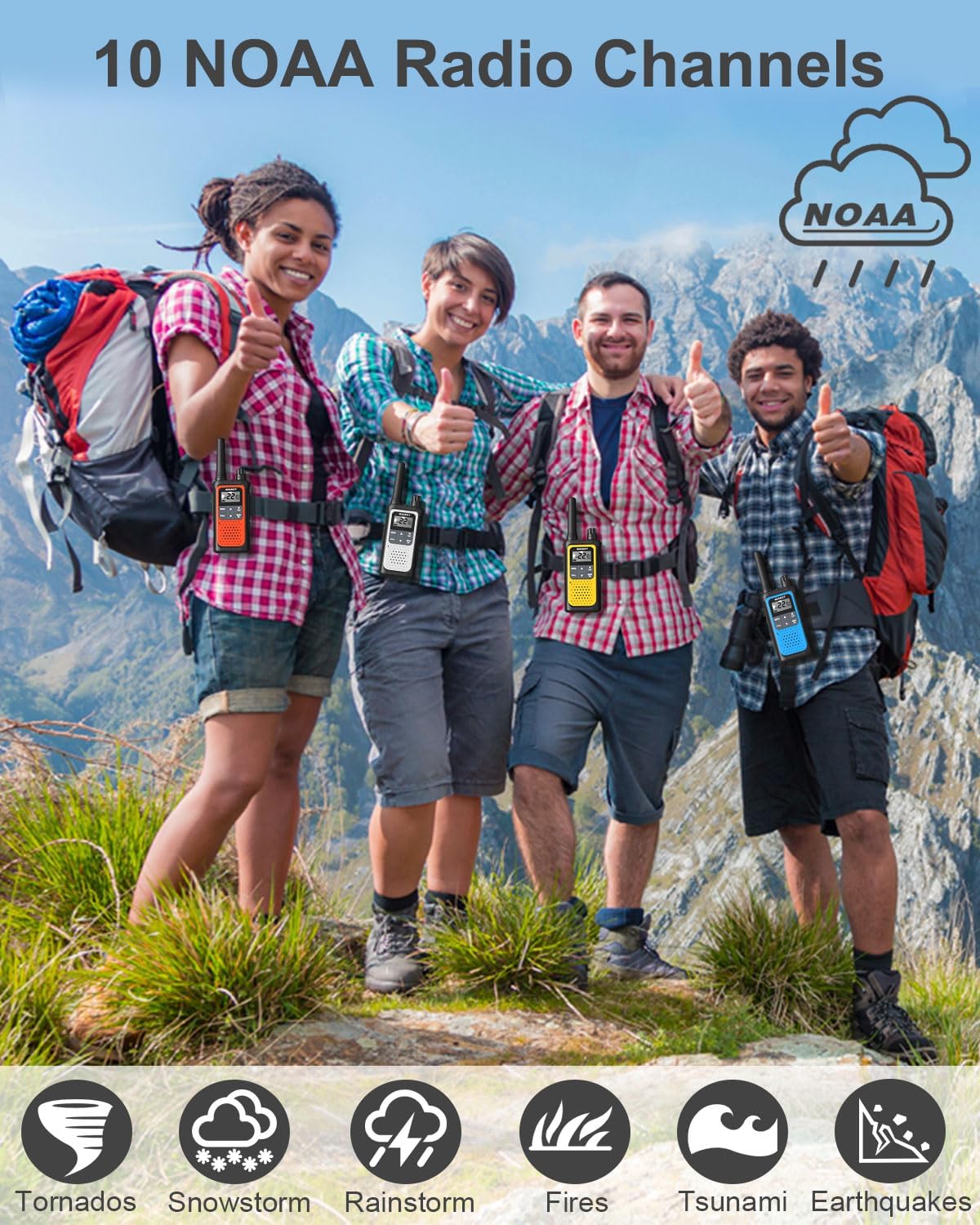 Walkie Talkies para adultos Alertas meteorológicas NOAA.