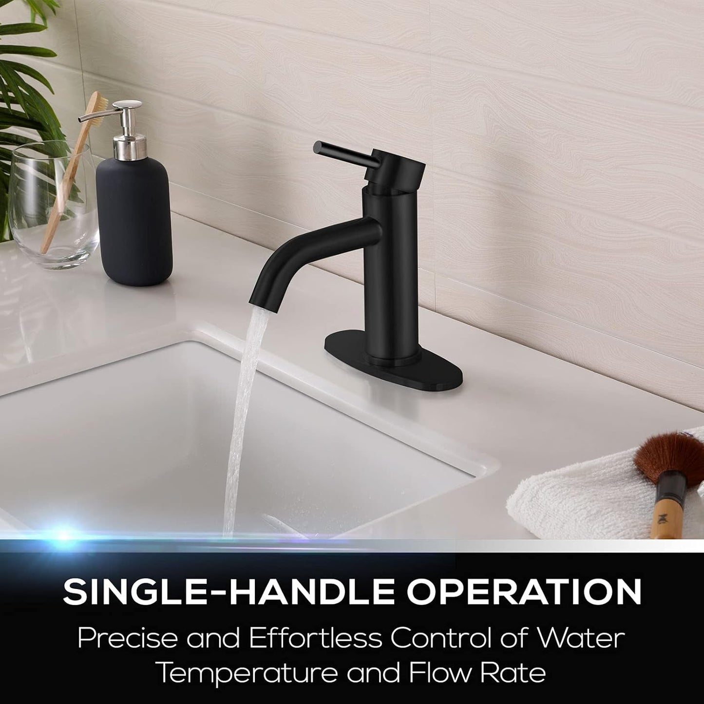 Grifo para lavabo de baño Mueller Premium, Monomando, negro mate.