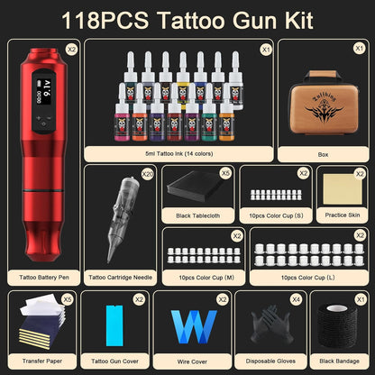Kit de 2 Máquinas De Tatuaje, 20 Agujas, con suministros.