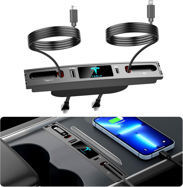 Cargador USB para coche, multipuerto para Tesla modelo 3/Y.
