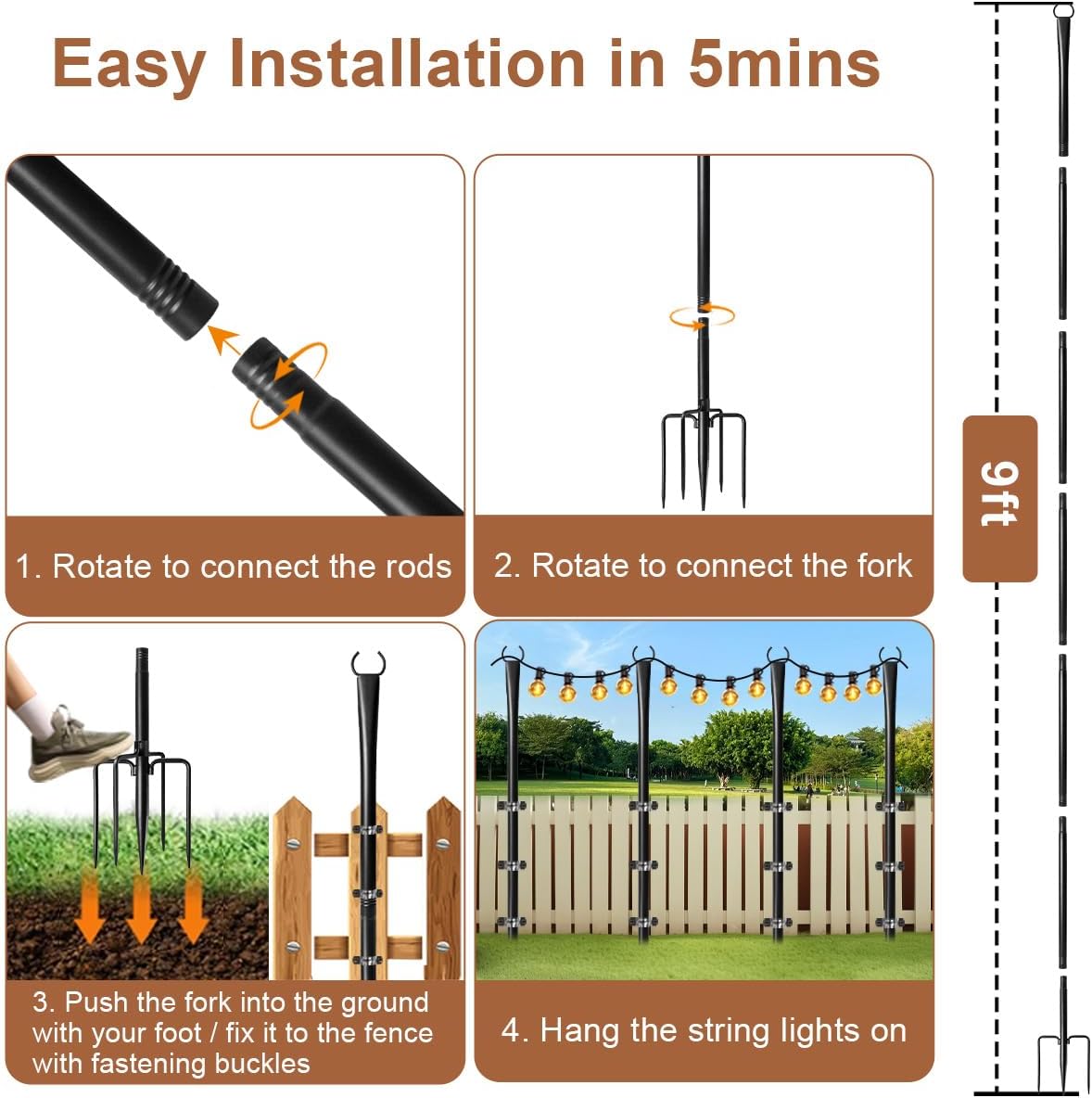 6 postes de luz de cadena para exteriores decoración patio