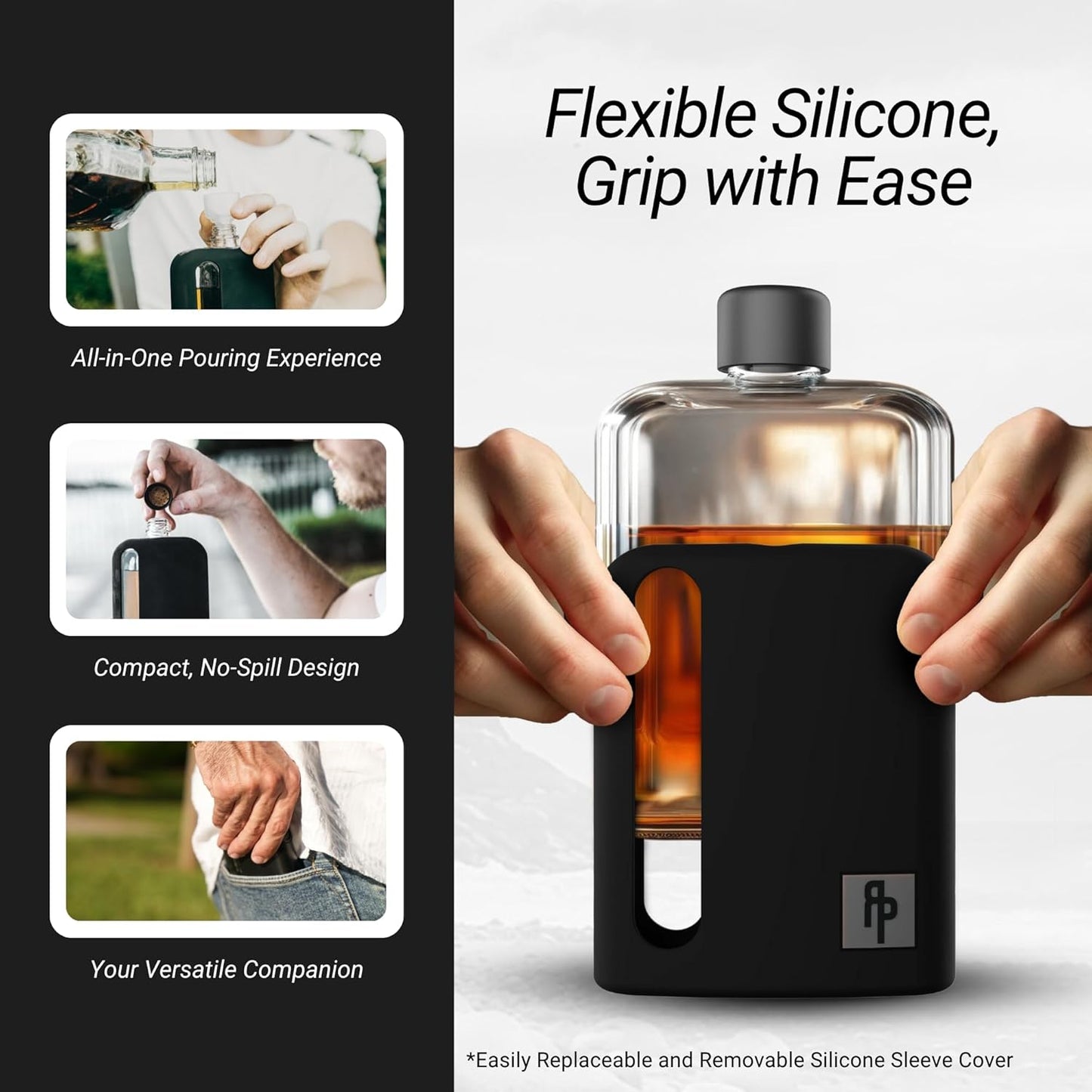 Frasco moderno de vidrio para hombres con forros de tapa de corcho y silicona. Ragproper