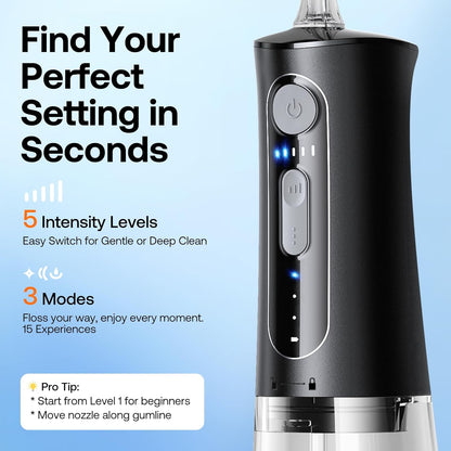 Irrigador Bucal Inalámbrico, Recargable con 3 modos de limpieza, IPX7.