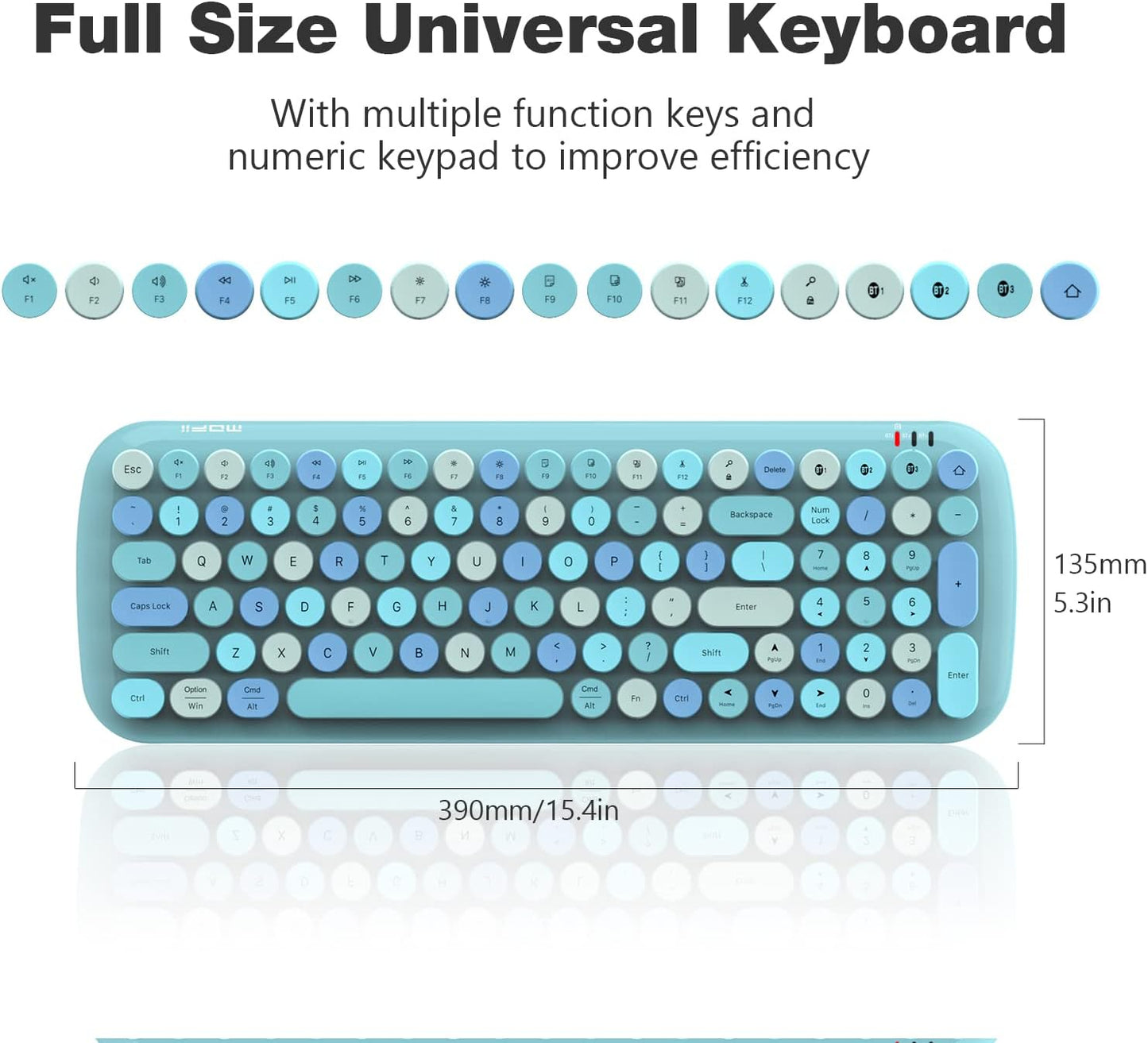 MOFII Teclado Bluetooth inalámbrico, p/iPhone, iPad, Android, Windows, MAC.