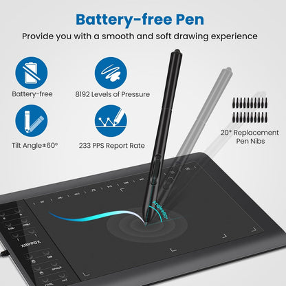 Tableta de dibujo grafico de 10 x 6", compatible con PC/Mac/Android iOS.