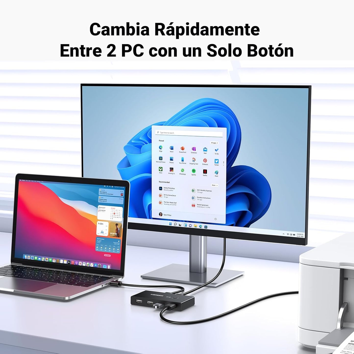 UGREEN Switch USB 2.0 Selector 2 Entradas y 4 Salidas