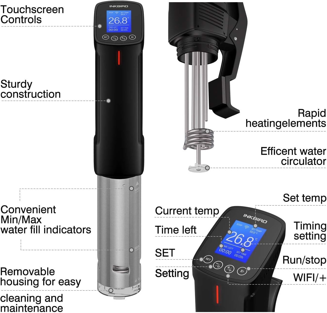 Sous Vide Cooker, 1000 Watts Máquinas para Cocinar al Vacío, INKBIRD.