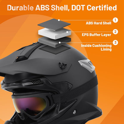 OUMURS Casco  De Motocross Para Adultos Con Gafas, Guantes y Máscara.
