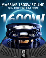 Subwoofer y amplificador, 1600 W para debajo del asiento, con luz LED.