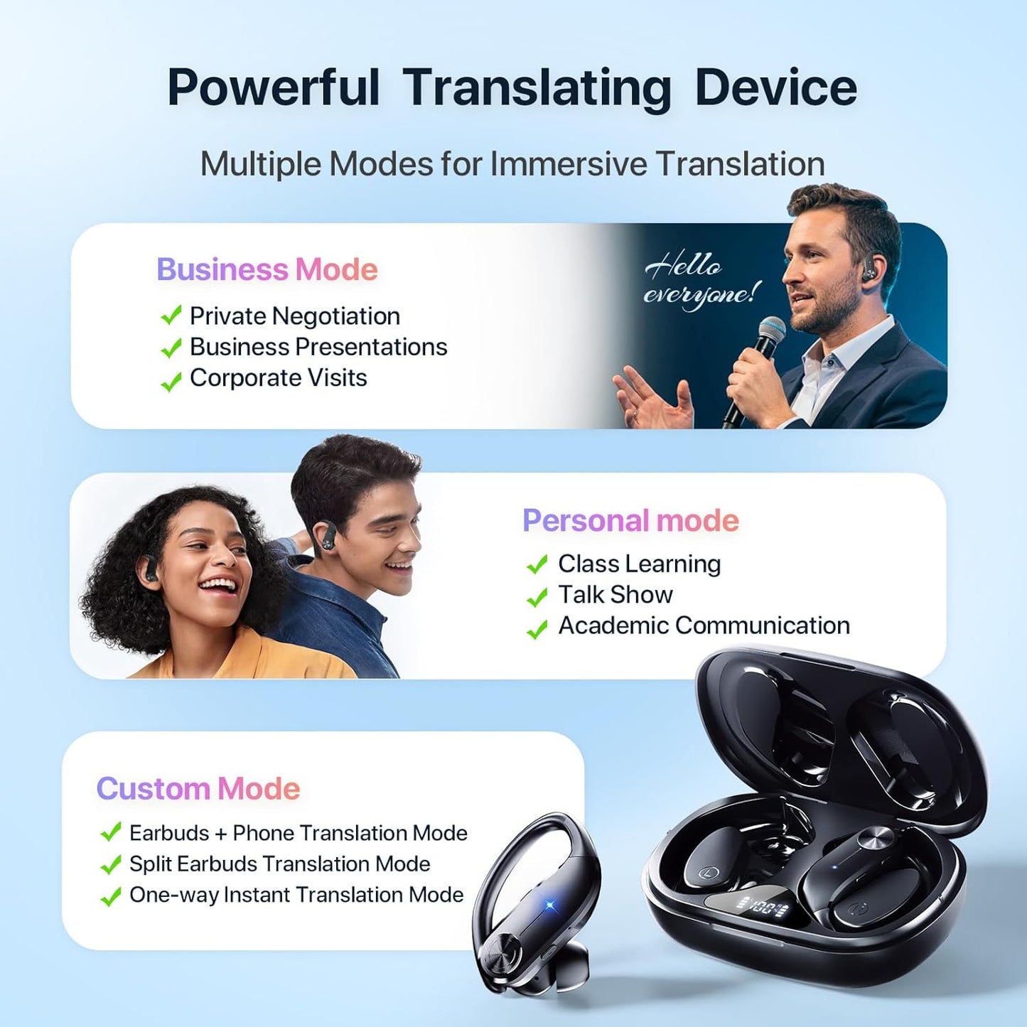 Auriculares de traducción con IA 144 idiomas Q28S