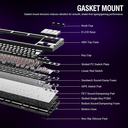 Teclado Cableado K1 Pro, para juegos y streaming con pantalla y perillas.