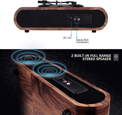 Reproductor de vinilos Voksun con Bluetooth, AM/FM, 3 velocidades.